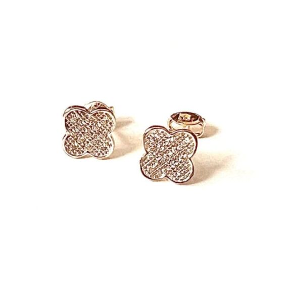 14k Real Gold 7 mm Clover Stud Earrings (7 x 7 mm) | Real Gold Earrings | - Picture 2 of 9